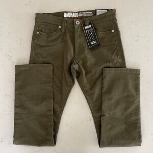 Bauhaus Denimworks Tailored Vintage Straight Leg M Rise Denim Jeans Green 28x33